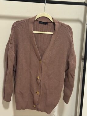 Mauve Button-Front Knit Cardigan Sweater